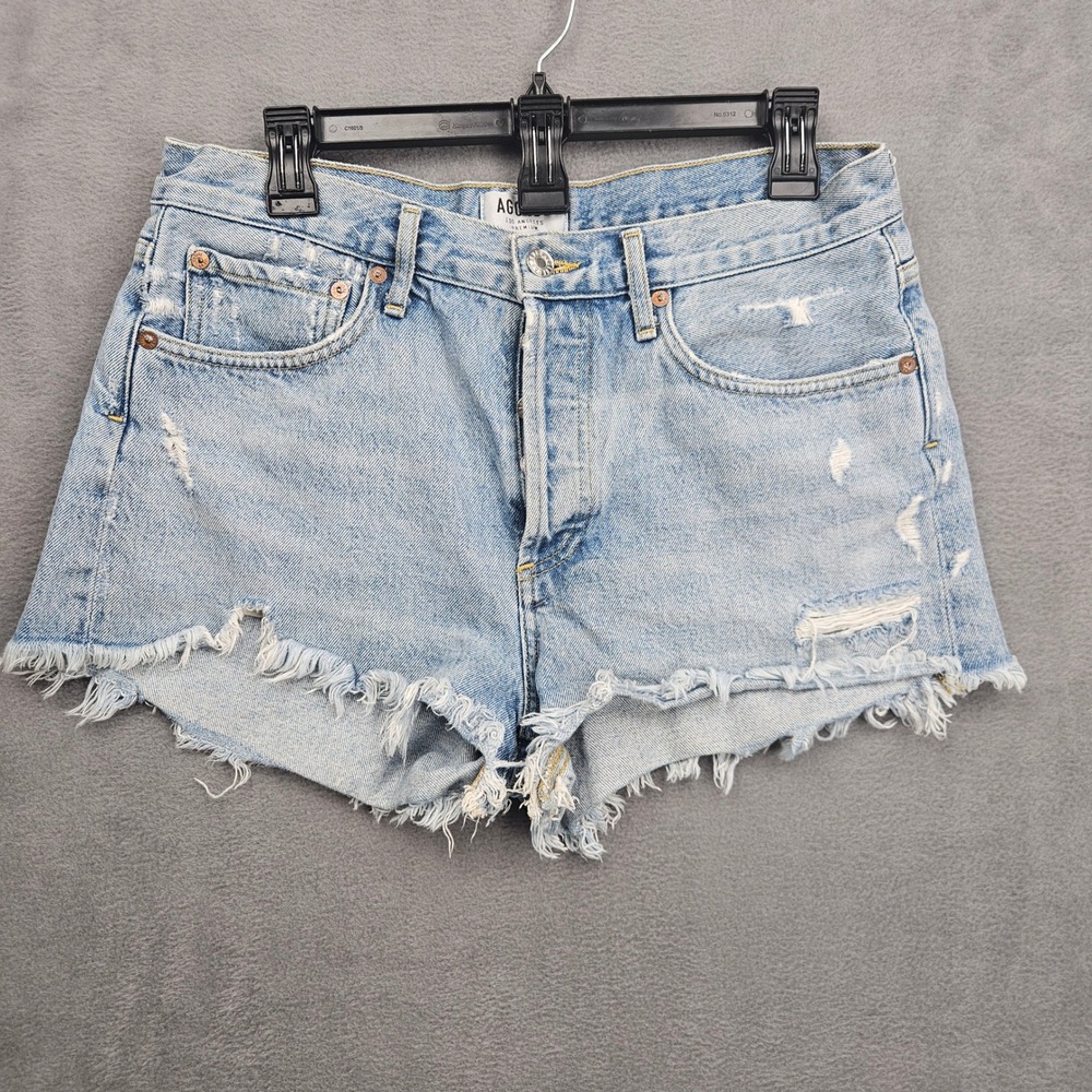 Agolde Parker Vintage Cut Off Shorts Light Wash Distressed Denim 28